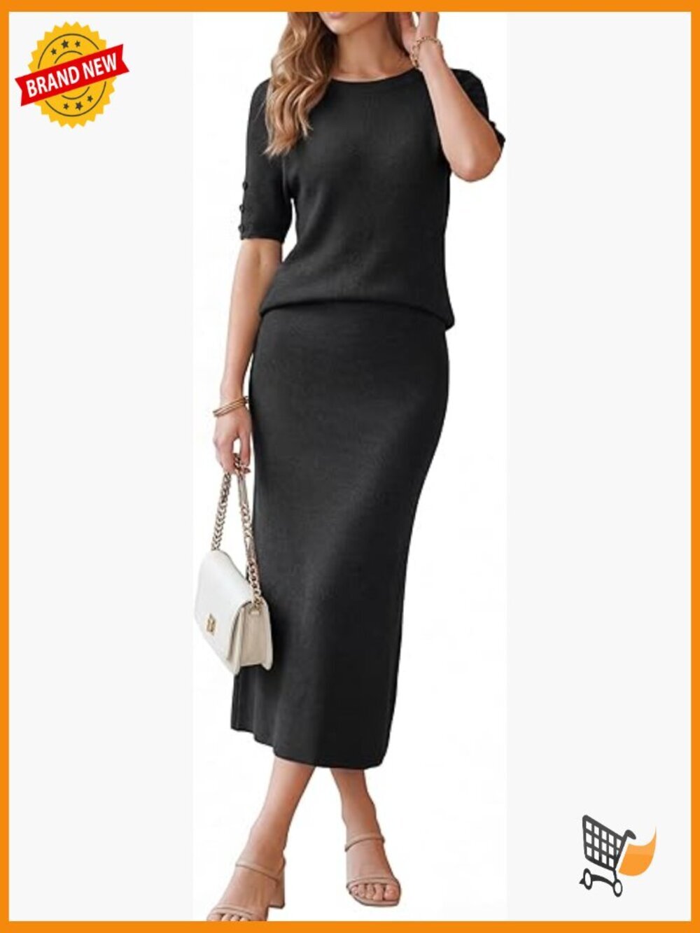 Wool Blend 2 Piece Sets Business Casual Short Sleeve Top Midi Dress